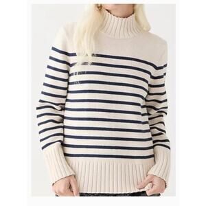 J.Crew Turtleneck Whte/Navy Stripe Sweater Cotton Nautical Size XS